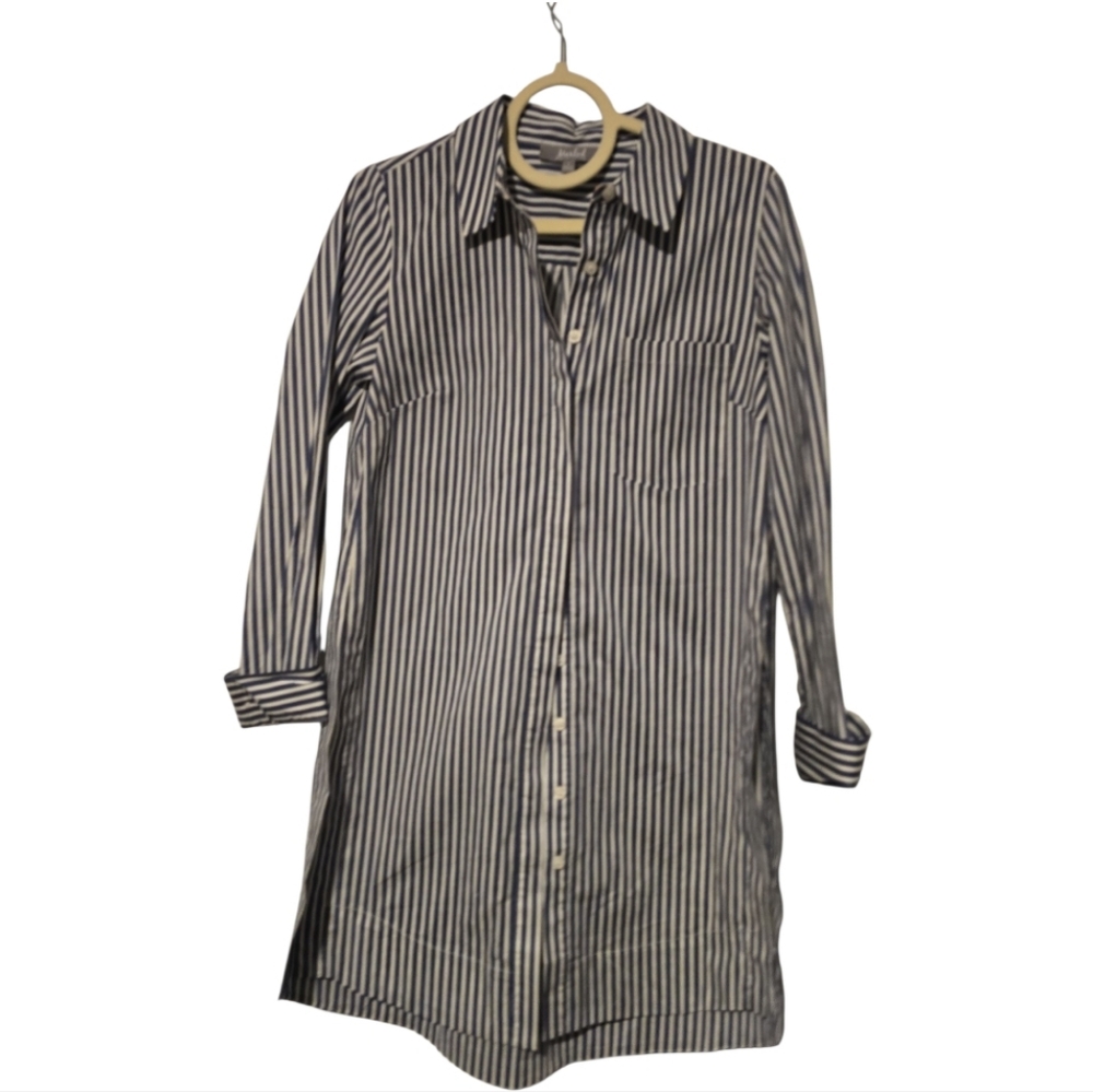 Classic Navy Blue and White Striped Oversized Women's Shirt